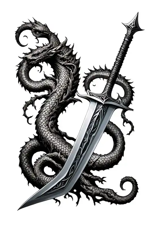 viking long sword with Jormungandr and Yggdrasil world tree tattoo design idea