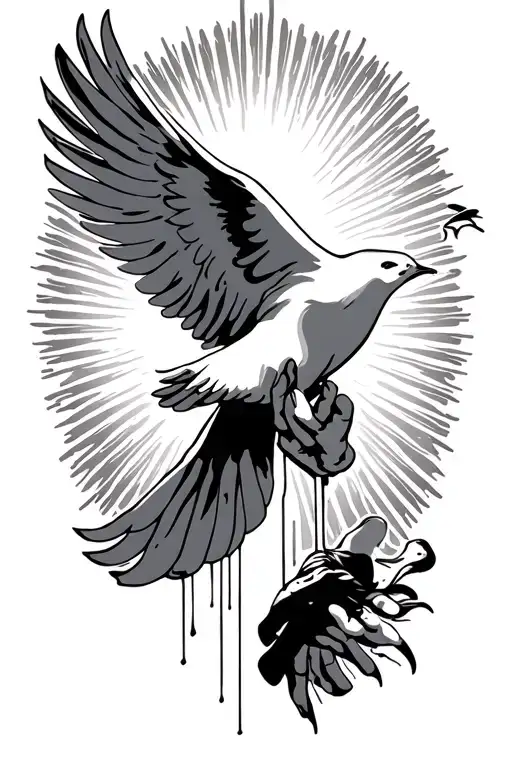dove tattoo with prayer hands and sun beaming down  tattoo design idea