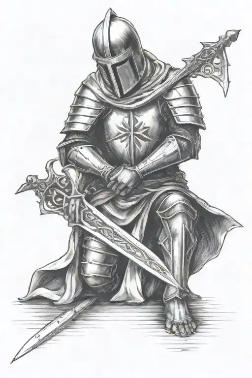 Templar knight kneeling praying hand tattoo design idea