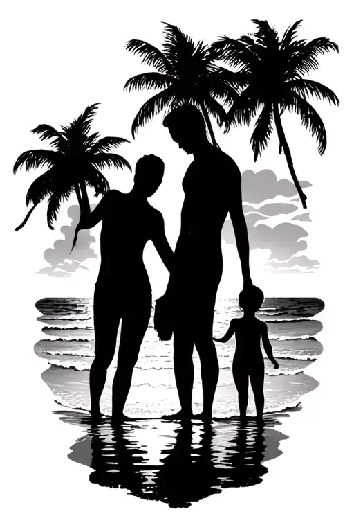 Family beach Silhouette tattoo design idea