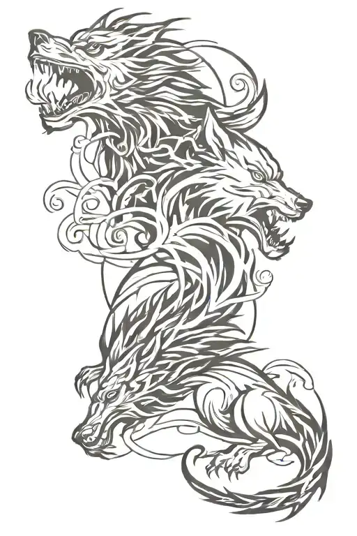 Wolf and dragon tattoo design idea