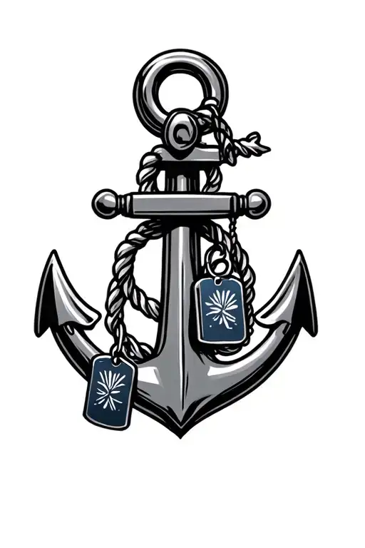 NAVY ANCHOR WITH MILITRY DOG TAGS HANGING FROM THE ANCHOR tattoo design idea