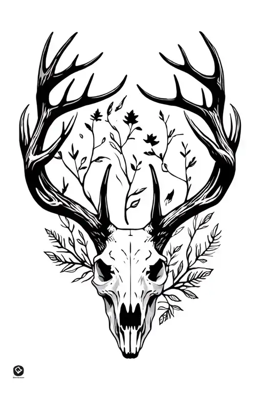 animal skulls nature and deer antlers tattoo design idea