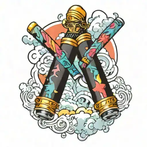 nunchaku with colours include clouds inside tattoo design idea