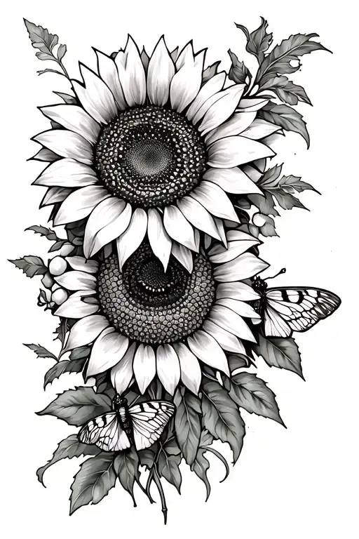 mantilla, sunflower, moth, honeycomb sleeve tattoo design idea