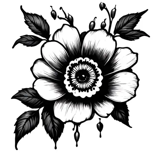 day of the dead tattoo in minimalist style with bleeding hearts as the flower, add more detail and of a pretty womens fa tattoo design idea