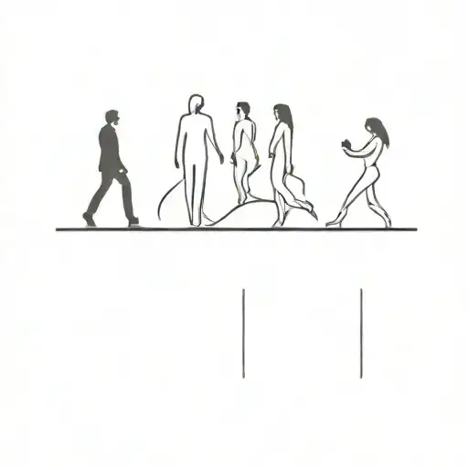 Three simple silhouettes standing on a horizon line: Three stylized shapes representing two men and a woman tattoo design idea