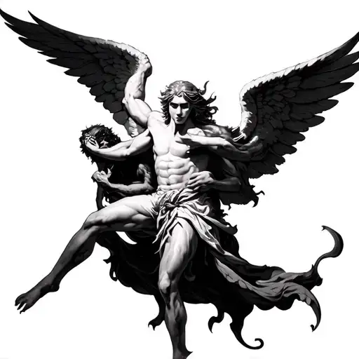 Angel fighting a demon  tattoo design idea