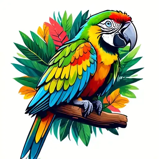 Parrot in the jungle background tattoo design idea