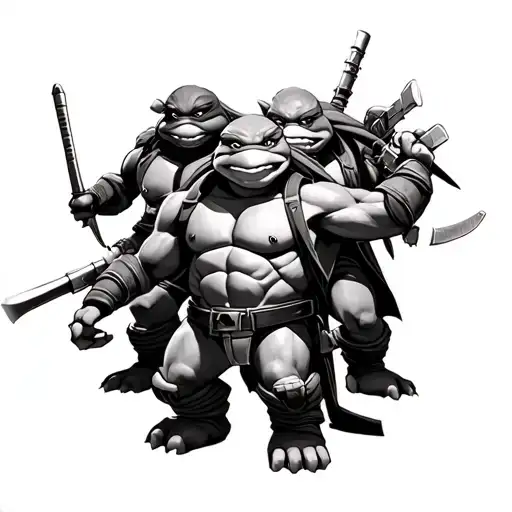 realistic TMNT with shredder, splinter, rock steady and bebop tattoo design idea