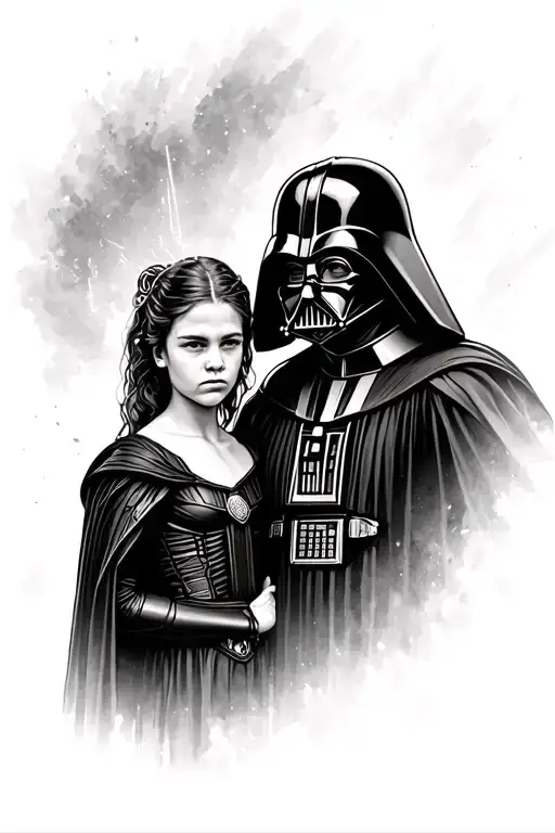 American traditional style. Anakin Skywalker and Padme Together with Anakin Skywalker turning into Darth Vader tattoo design idea