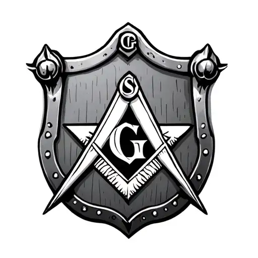 masonic square and compass on a templar knight shield tattoo design idea