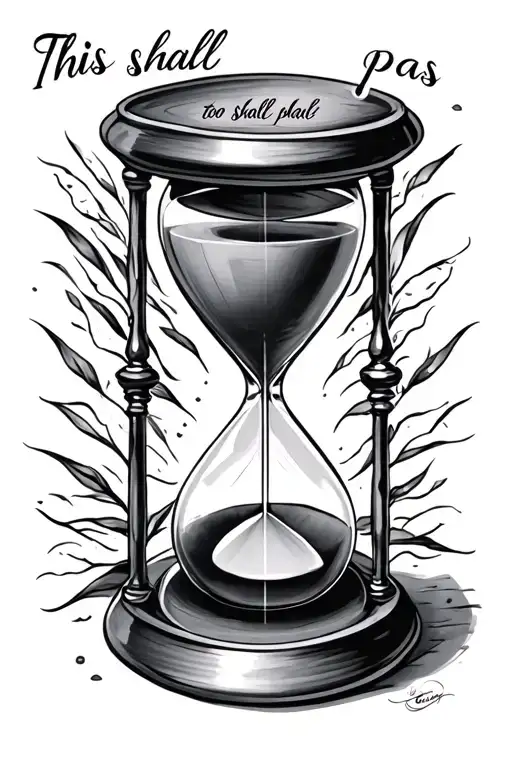 hour glass tattoo with the words "this too shall pass" written on the top and bottom tattoo design idea