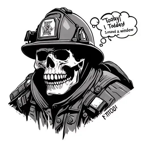 skull firefighter with thought bubble thinking today I smashed a window  tattoo design idea