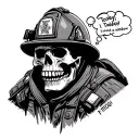 skull firefighter with thought bubble thinking today I smashed a window  tattoo design idea