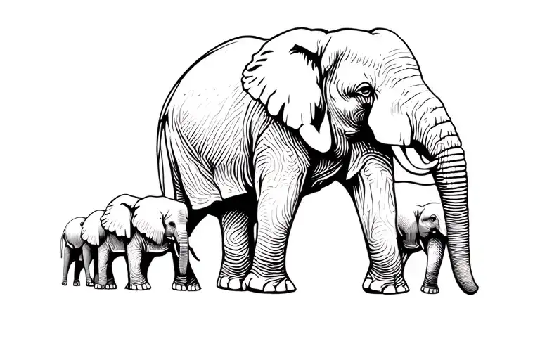 family of 4 elephants walking along tattoo design idea