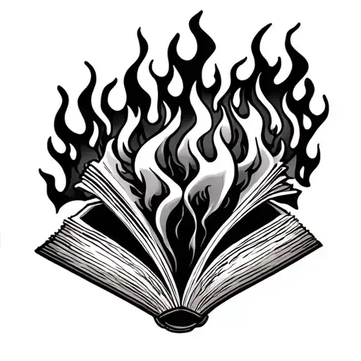 open book on flames coming tattoo design idea