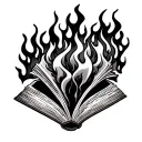 open book on flames coming tattoo design idea