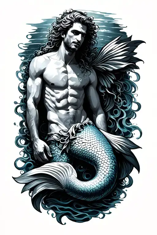 merman sunbathing tattoo design idea