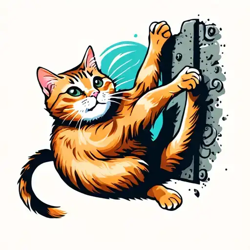 ginger cat scratching a wall tattoo design idea