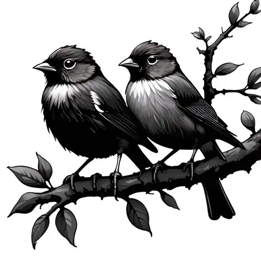 3 small birds , 1 mum bird, all on a branch representing a different tattoo design idea