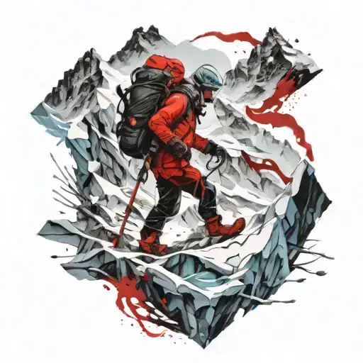 A detailed glacier scene with a hiker exploring the icy terrain tattoo design idea