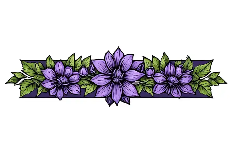 Floral Vertical Armband Tattoo With Wisteria Flowers. Color ONLY the petals purple everything else is black. Rectangular tattoo design idea