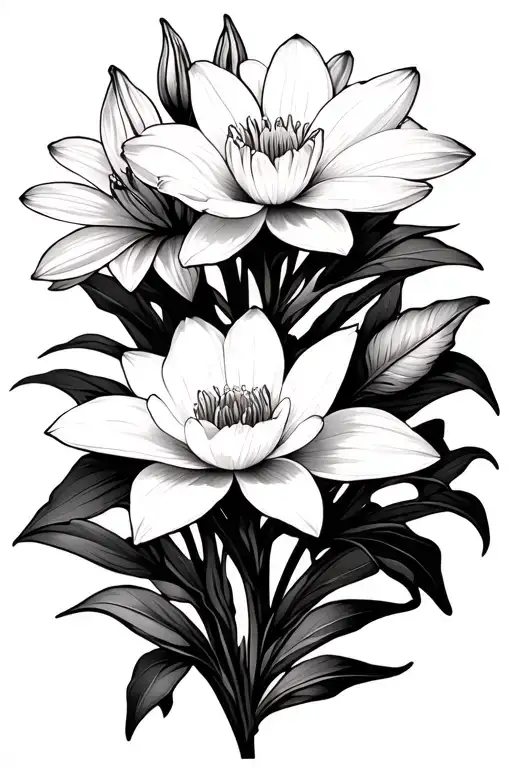 daffoldils,aster,gladiolus,.holly. water lilly flower tattoo design idea