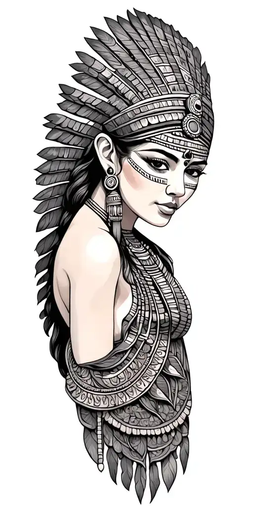 mayan lady tattoo design idea