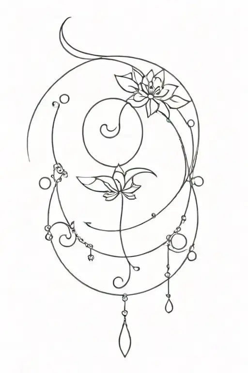 small triple moon goddess symbol with lotus flower and hanging beads for wrist  tattoo design idea