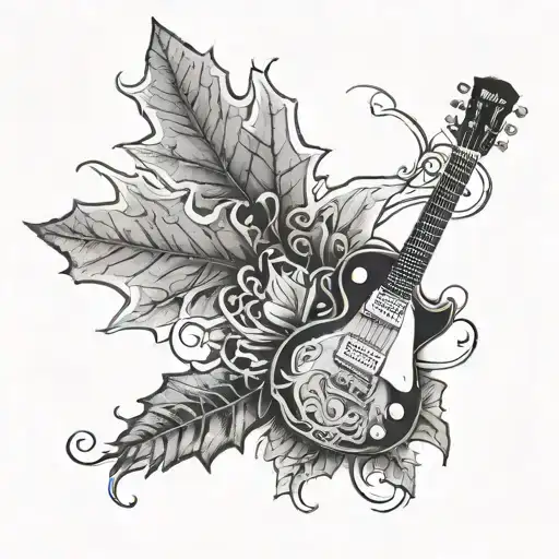 maple leaf and les paul guitar tattoo design idea
