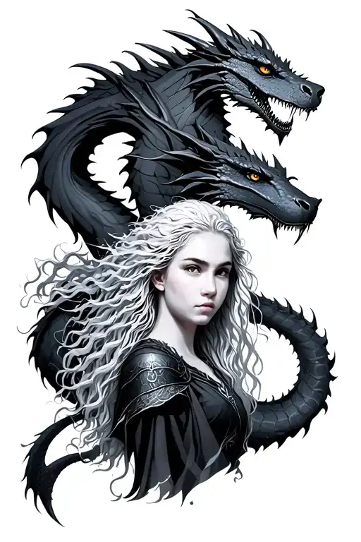 game of thrones daenerys whit 3 dragons tattoo design idea