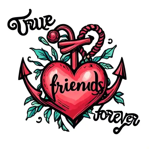 "True friends forever " heart intertwined with an anchor tattoo design idea
