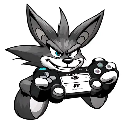 crash bandicoot holding playstation controller tattoo design idea