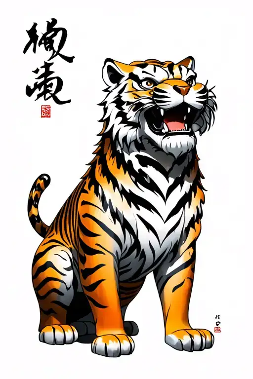 foo dog  untop of  a japanese tiger tattoo design idea