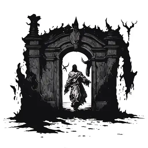 dante and virgil walking out of the gates of hell to Purgatory. Abandon all hope ye who enter here written tattoo design idea