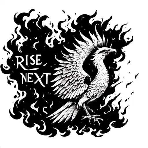 phoenix rising out of the smoke of a burnt match with the word rise next to it  tattoo design idea