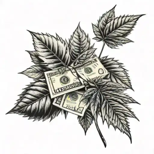 weed leafs and money  tattoo design idea