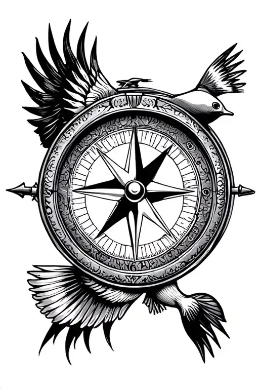 compass top half duck hunting bottom half fishing tattoo design idea