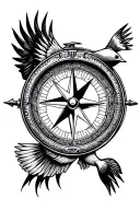 compass top half duck hunting bottom half fishing tattoo design idea