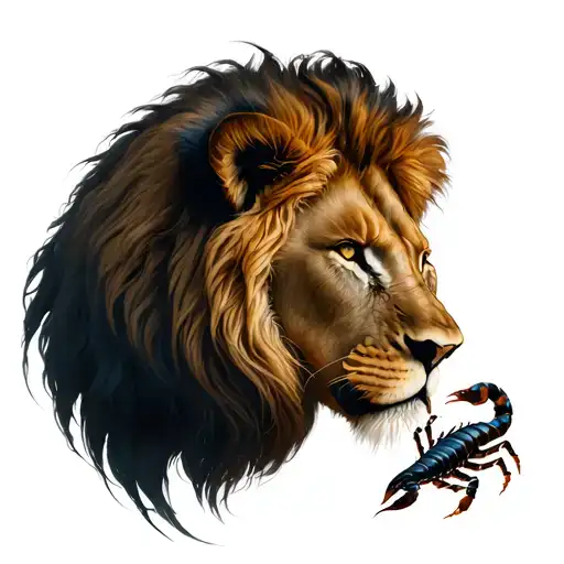 lion with a forest with a scorpion in tattoo design idea