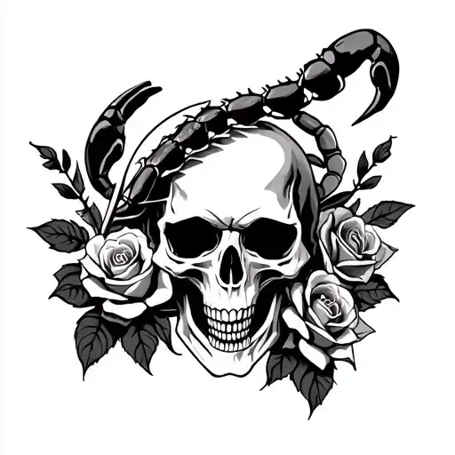 reaper Skull with a scorpion and roses tattoo design idea