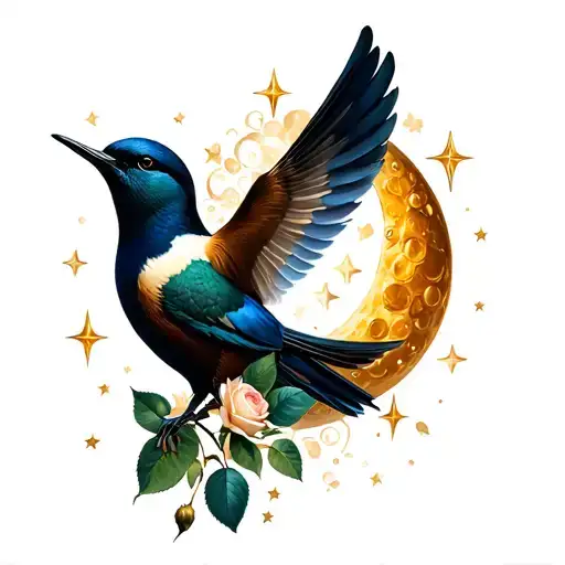 Honey cycles, roses roses swallow swallow moon. stars  tattoo design idea