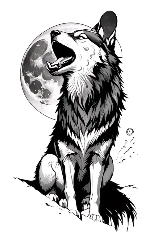 wolf howling at the moon tattoo design idea