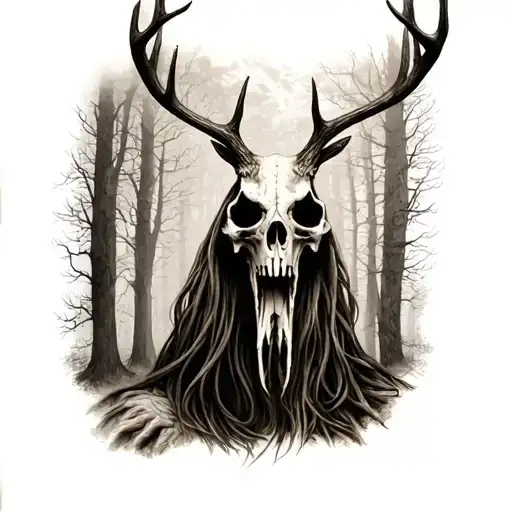 reaper with deer skull face tattoo design idea