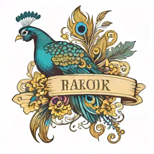 name and peacock feather transforming tattoo design idea