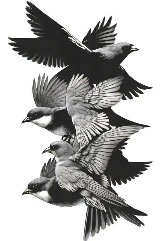4 swallow birds soaring side profile tattoo design idea