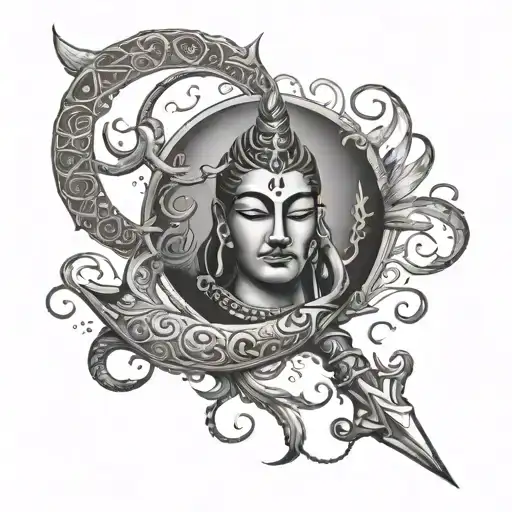 Shiva's crescent moon with ma kalis sword piercing through it or hovering above it tattoo tattoo design idea