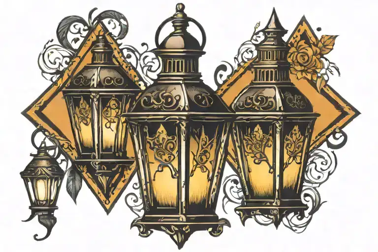 Diamond shaped Gothic lantern tattoo design idea