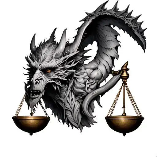 libra scale, trade with demon tattoo design idea